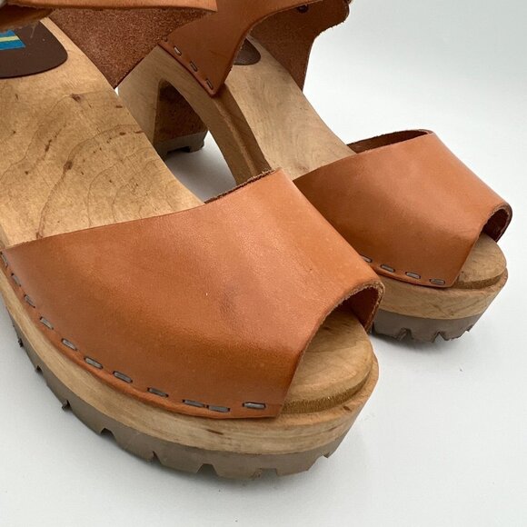 Free People Mia 1976 Swedish Leather Wooden Platform Clogs Luggage Size 36 5.5 - Picture 4 of 16